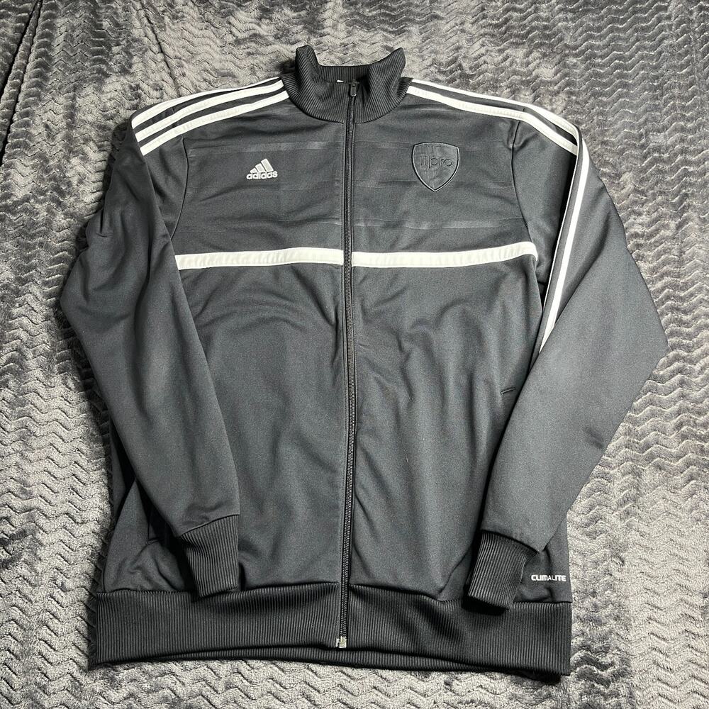 Adidas Sweatshirt Mens L Black Mock Neck Long Sleeve Full Zip Pockets Climalite